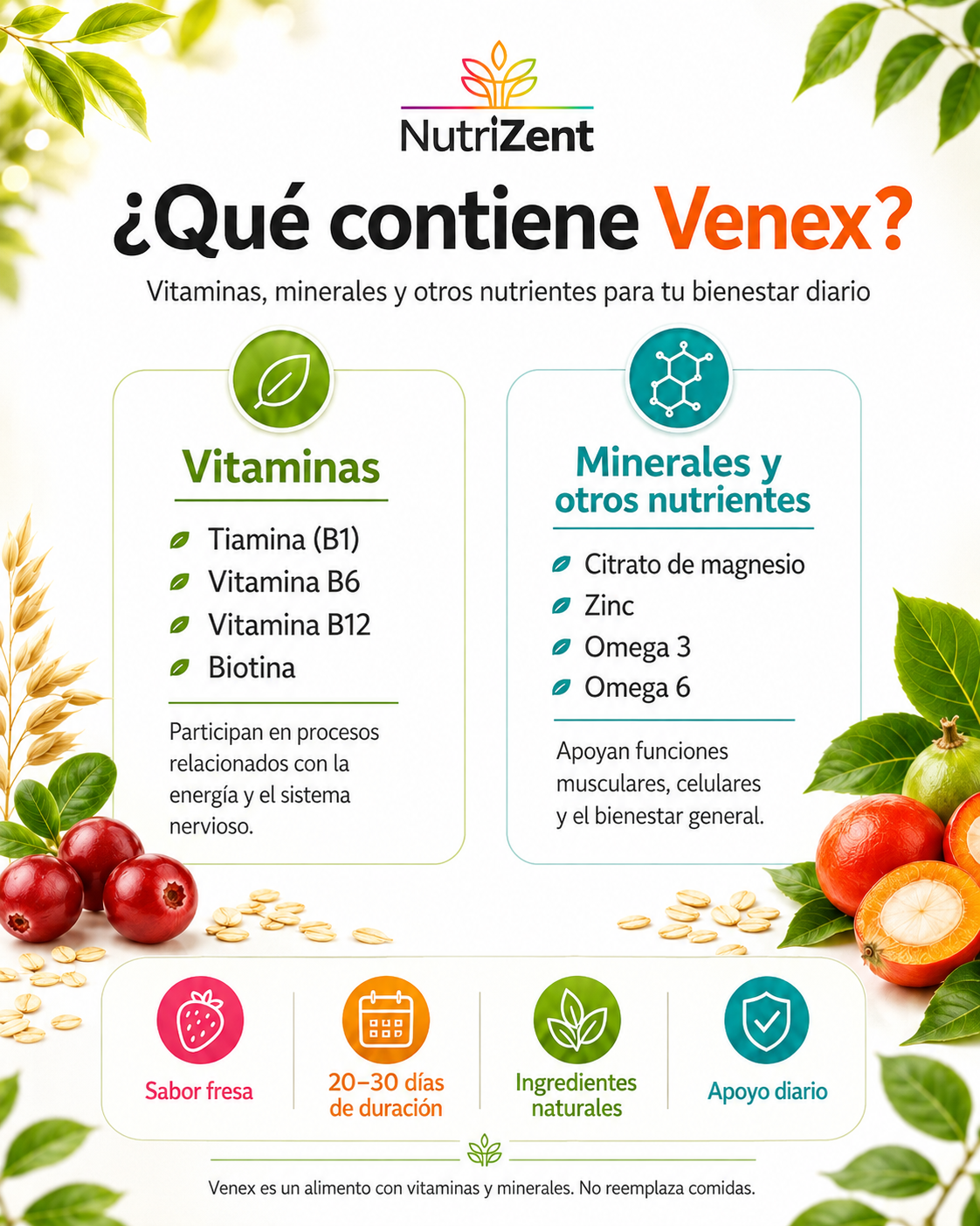 Venex – Alimento con vitaminas y minerales sabor fresa